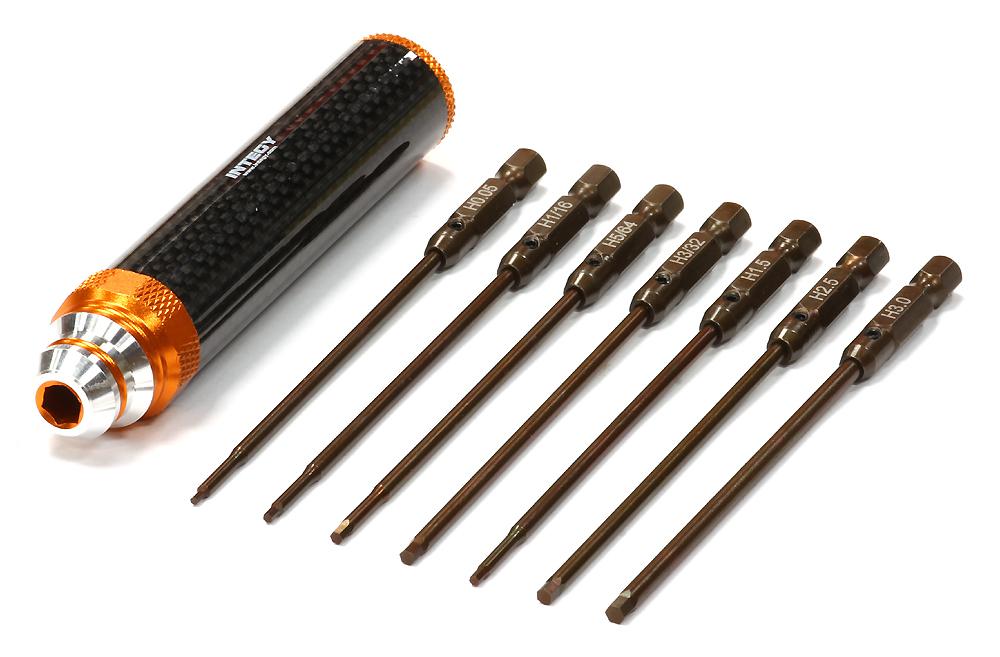 C24868ORANGE QuickPit Spring Steel Allen Hex (7) Wrench Set w/ Carbon Fiber Handle - Image 1