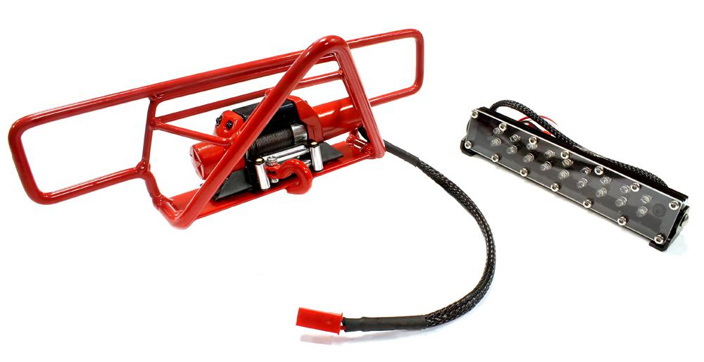 Realistic Steel Front Bumper w/ Winch & Roof Top LED for SCX-10 43mm Mount