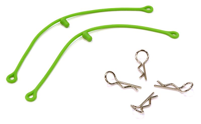 C25816GREEN Secured Body Clip (4) with 115mm Connecting Link for 1/10 Scale - Image 1