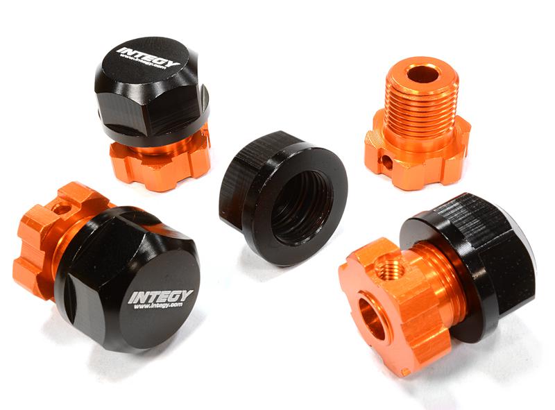 C25909ORANGE Billet Machined 17mm Wheel Hex (4) +0mm Offset for T-Maxx, 1/10 Revo & Summit - Image 1