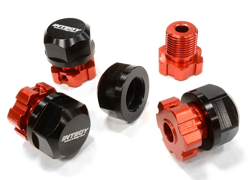 C25909RED Billet Machined 17mm Wheel Hex (4) +0mm Offset for T-Maxx, 1/10 Revo & Summit - Image 1