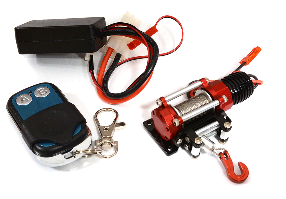 C26045RED Billet Machined T11 Realistic High Torque Winch w/ Remote for Scale Crawler 1/10 - Image 1