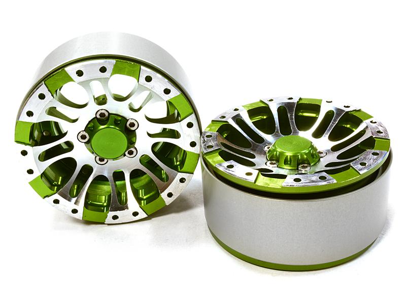 C26177GREEN Billet Machined 8 Spoke Type DT Off-Road 1.9 Size Wheel (2) for Scale Crawler - Image 1