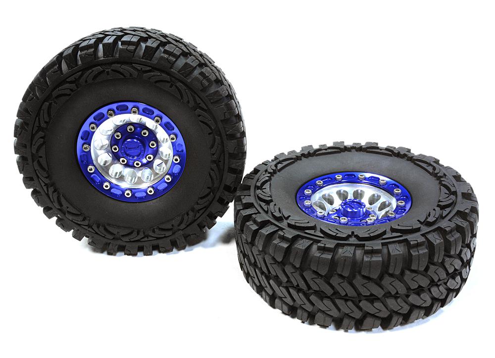 C26179BLUE High Mass Billet 12H Spoke OZ 1.9 Wheel & Tire(2) for Scale Crawler (O.D.=113mm) - Image 1