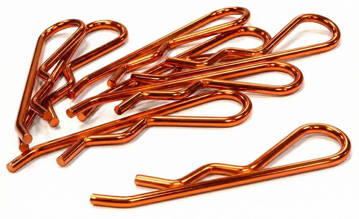 C26258ORANGE Anodized Color Bent-Up Body Clips (8) for 1/5 & 1/4 Size Vehicles(LxW=46x11mm) - Image 1