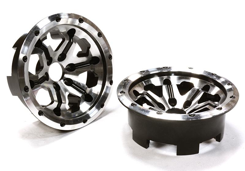 C26372BLACK Billet Machined 6 Spoke Outside Half Wheel (2) for 1/10 Axial Yeti Rock Racer - Image 1