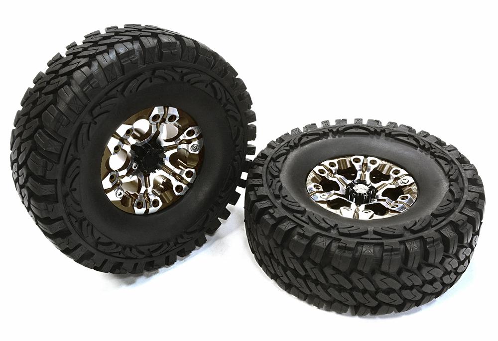 C26380GUN Billet Machined X8 Spoke 1.9 Wheel & Tire Set (2) for Scale Crawler (O.D.=113mm) - Image 1
