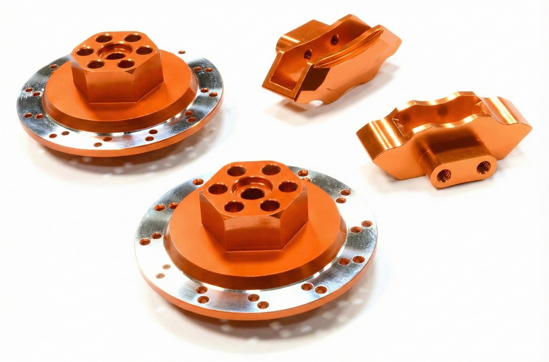 C26453ORANGE Realistic Alloy Machined Rear Brake Hex Hub Set for HPI 1/10 Scale E10 On-Road - Image 1