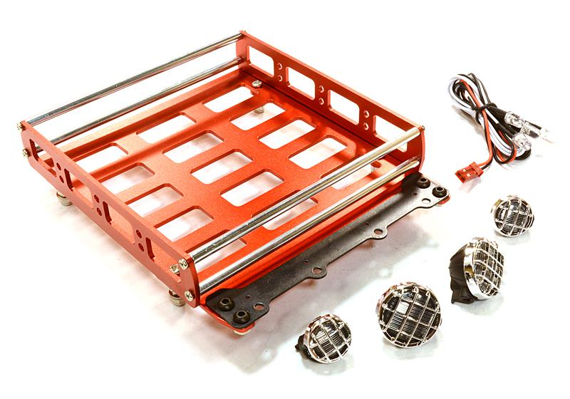 C26552RED Realistic 1/10 Scale Alloy Luggage Tray 132x115x29mm with 4 LED Spot Light Set - Image 1
