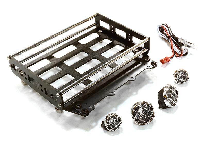 C26553BLACK Realistic 1/10 Scale Alloy Luggage Tray 102x125x29mm with 4 LED Spot Light Set - Image 1