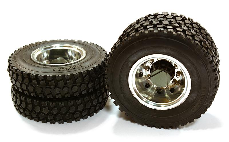 C26586GUN Machined Alloy T6 Rear Dually Wheel & XD Tire for Tamiya 1/14 Scale Trucks - Image 1
