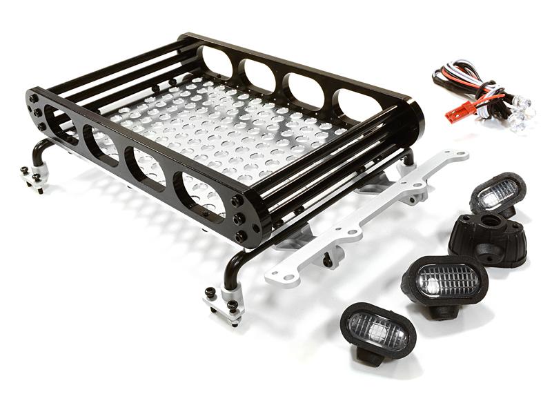 C26609BLACK Realistic 1/10 Scale Alloy Luggage Tray 155x109x36mm with 4 LED Spot Light Set - Image 1