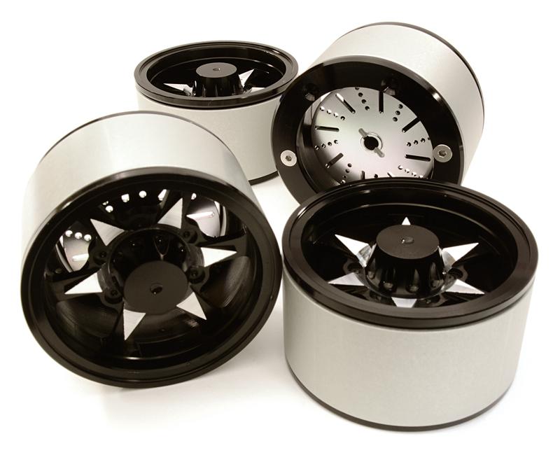C26619BLACK 2.2 Size Billet Machined Alloy 6V Spoke Wheel(4)High Mass Type for Scale Crawler - Image 1
