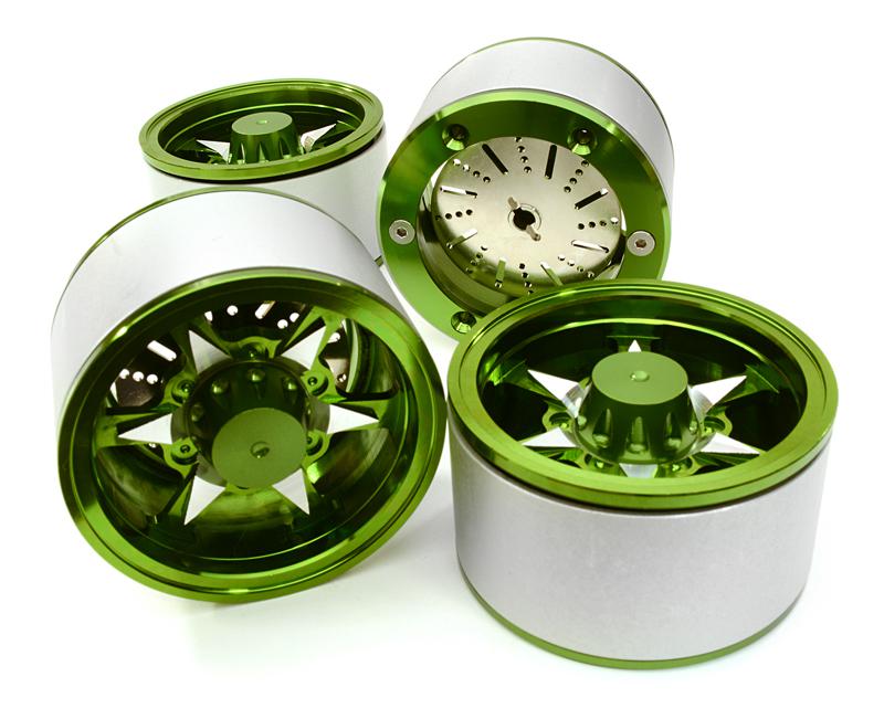 C26619GREEN 2.2 Size Billet Machined Alloy 6V Spoke Wheel(4)High Mass Type for Scale Crawler - Image 1
