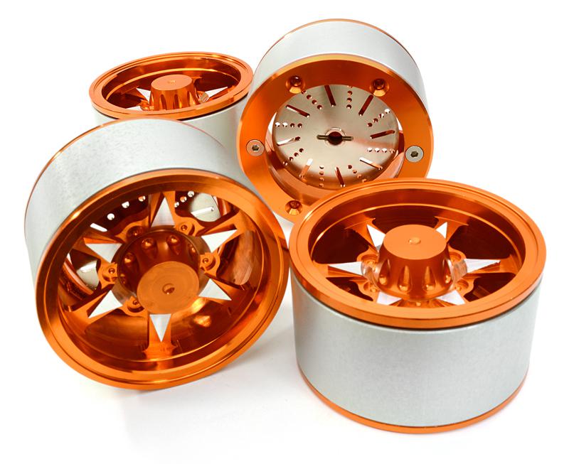 C26619ORANGE 2.2 Size Billet Machined Alloy 6V Spoke Wheel(4)High Mass Type for Scale Crawler - Image 1