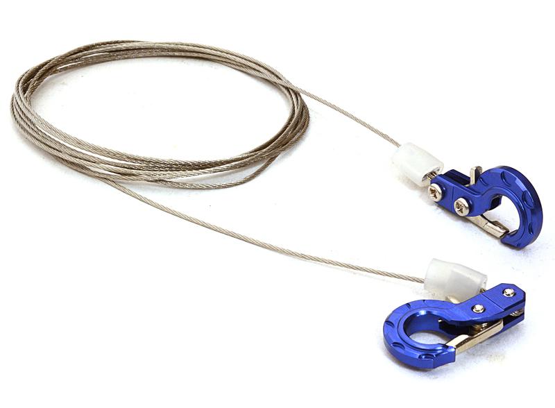 C26633BLUE Realistic 1/10 Scale Steel Tow Cable & Tow Hooks for Off-Road Crawler - Image 1