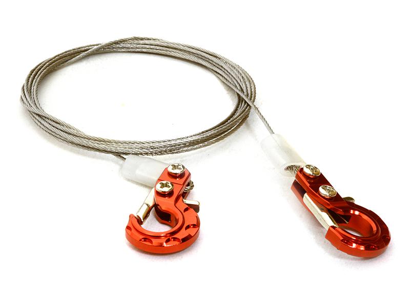C26633RED Realistic 1/10 Scale Steel Tow Cable & Tow Hooks for Off-Road Crawler - Image 1