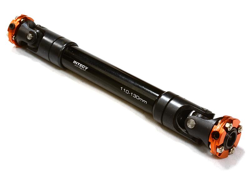 C26656ORANGE CNC Machined Universal Drive Shaft 110-130mm for Custom 1/14 Semi-Tractor Truck - Image 1
