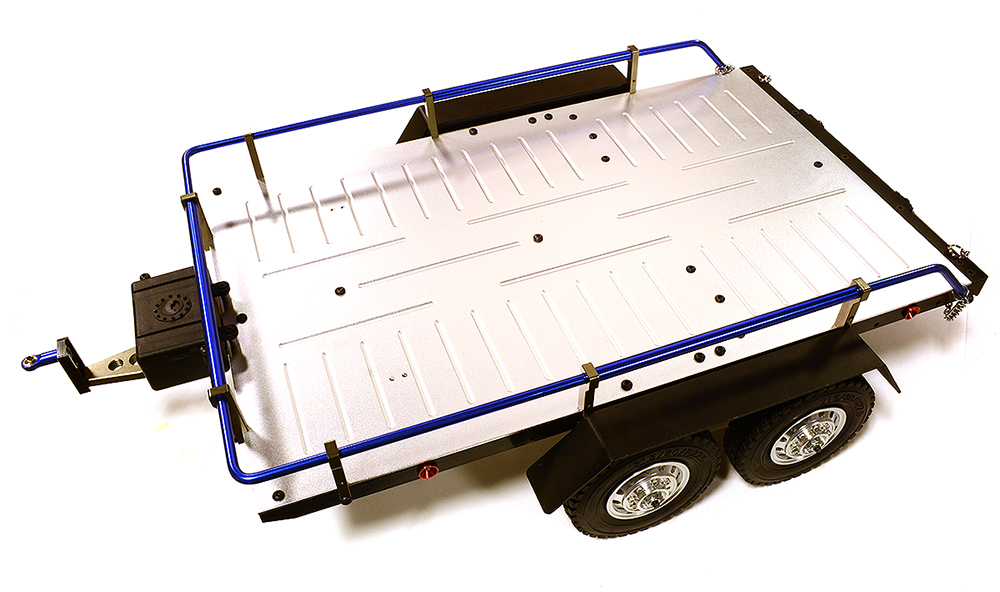 C26670BLUE Blue V2 Machined Alloy Flatbed Dual Axle Trailer Kit for 1/10 Scale RC Cars - Image 1