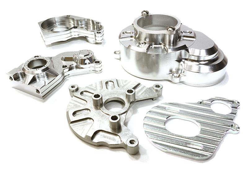 C26724SILVER Alloy Gear Cover, Motor Mount & Main Gearbox Case for Axial SCX-10 Crawler - Image 1