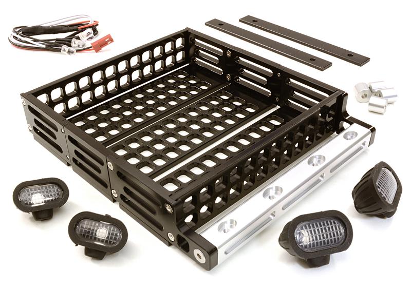 C26767BLACK Realistic 1/10 Scale Alloy Luggage Tray 124x107x24mm with 4 LED Spot Light Set - Image 1
