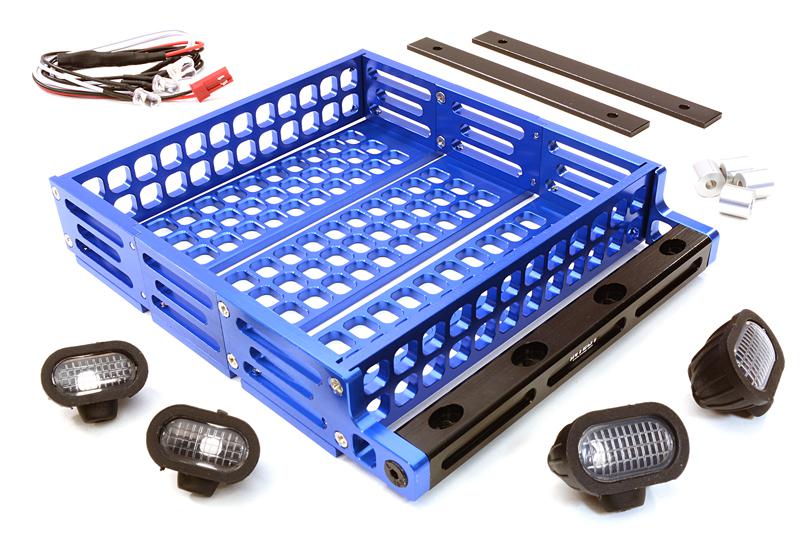C26767BLUE Realistic 1/10 Scale Alloy Luggage Tray 124x107x24mm with 4 LED Spot Light Set - Image 1
