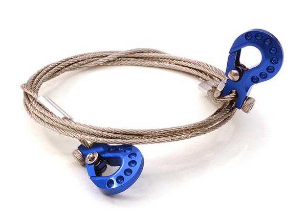 C26847BLUE 1/10 Model Scale Recovery Winch Cable w/ Hooks for Off-Road Crawler - Image 1