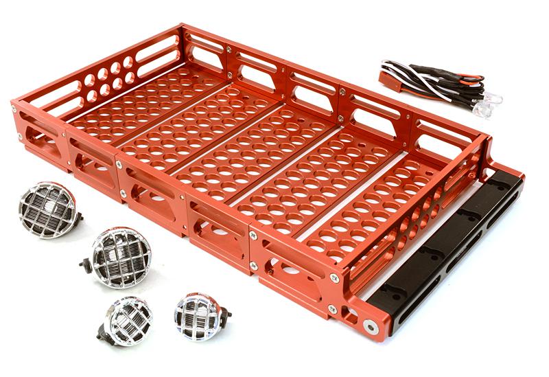C26894RED Realistic 1/10 Scale Alloy Luggage Tray 192x106x24mm with 4 LED Spot Light Set - Image 1