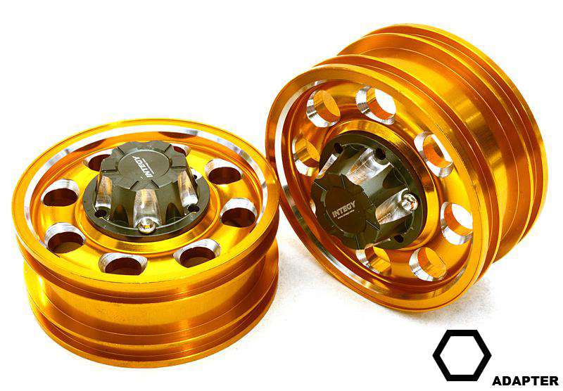 C27022GOLD Billet Machined Alloy Front Wheel for Hex Type 1/14 Scale Trucks - Image 1