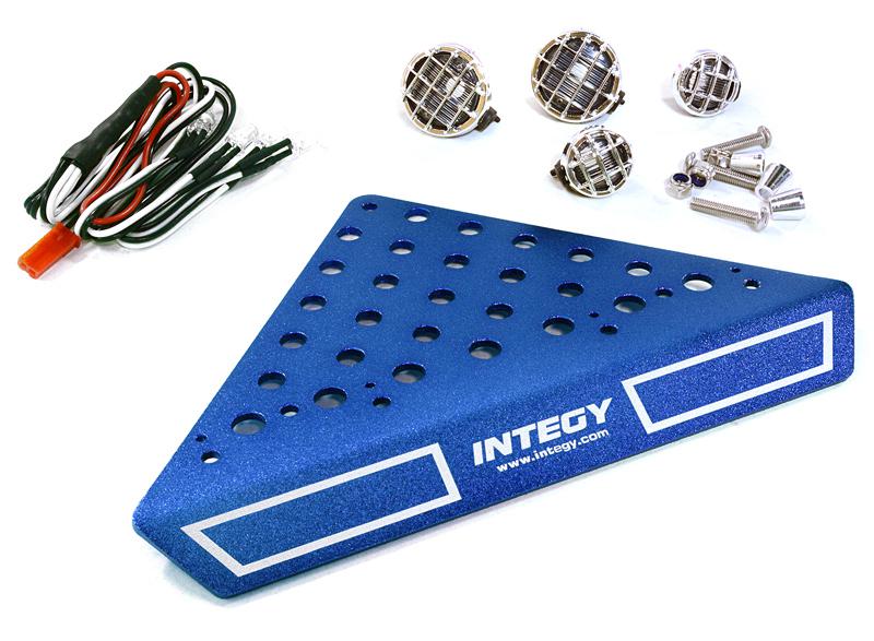 C27026BLUE Roof Top Alloy Armor Protection Plate w/ Lights for 1/10 Scale Crawler (W=148mm) - Image 1