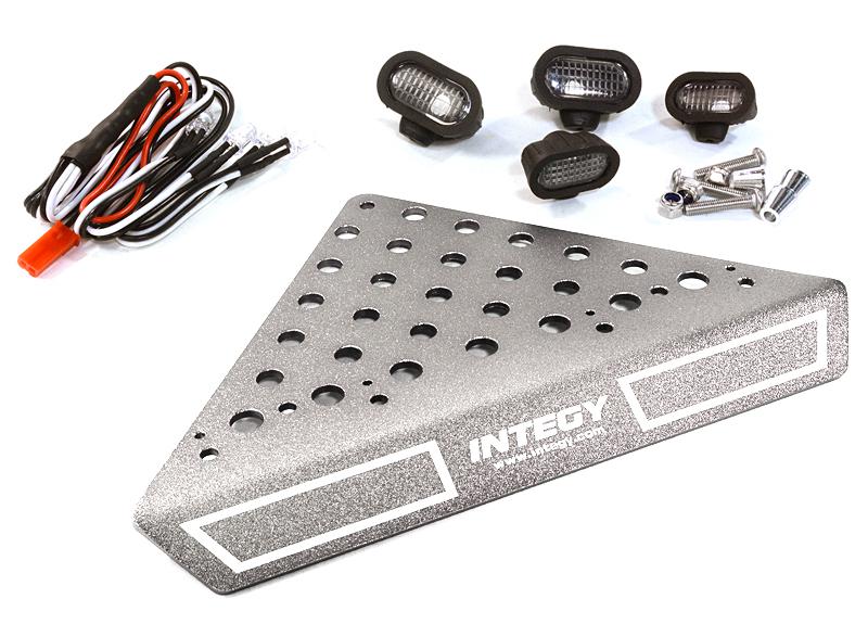 C27027SILVER Roof Top Alloy Armor Protection Plate w/ Lights for 1/10 Scale Crawler (W=148mm) - Image 1