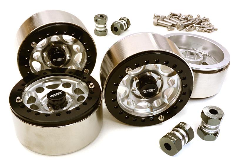 C27030SILVER 1.9 Size Machined High Mass Wheel (4) w/14mm Offset Hubs for 1/10 Scale Crawler - Image 1