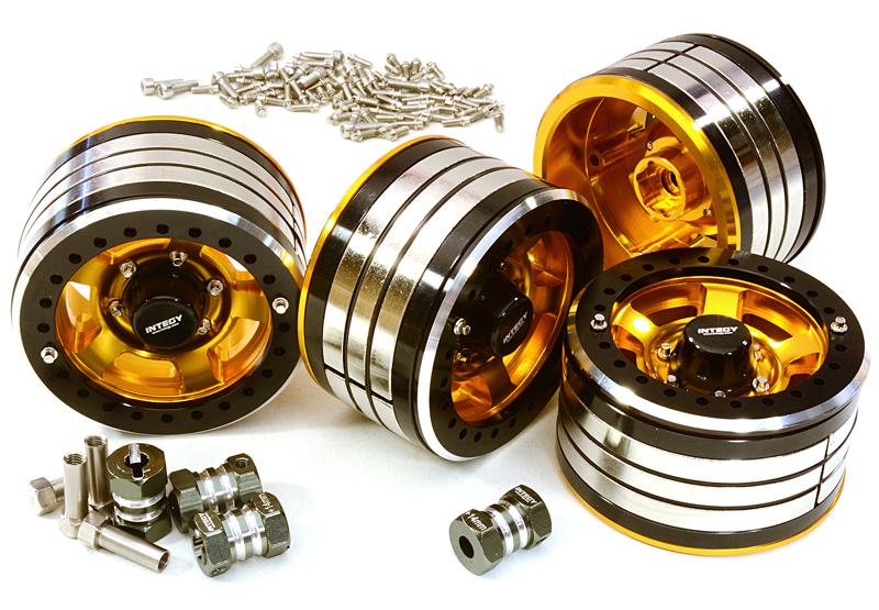C27034GOLD 2.2x1.5-in. Machined High Mass Wheel (4) w/14mm Offset Hubs for 1/10 Crawler - Image 1