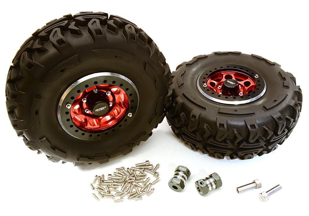 C27037RED 2.2x1.5-in. High Mass Wheel, Tires & 14mm Offset Hubs for 1/10 Crawler OD=128mm - Image 1