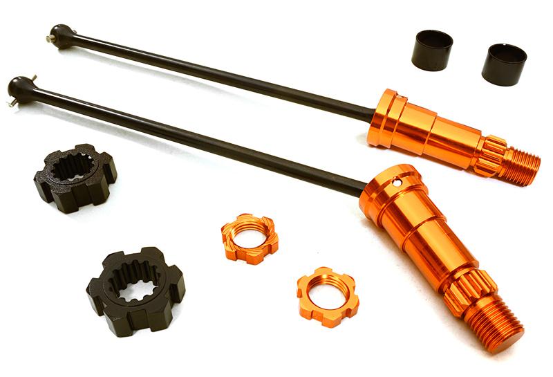 C27072ORANGE Universal Drive Shafts w/ +12mm Ext. Stub Axles (2) for TRX X-Maxx 4X4 7750 7751 - Image 1