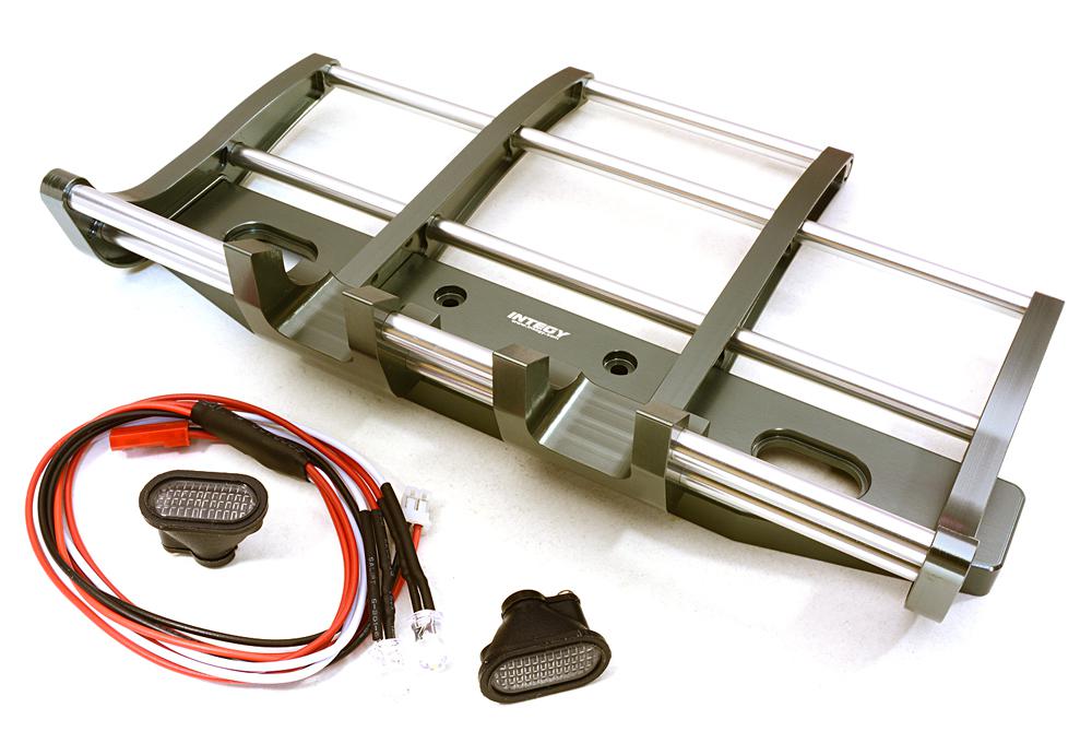 C27116GUN CNC Alloy Front Bumper w/ LED for Tamiya 1/14 King Hauler & Globe Liner - Image 1