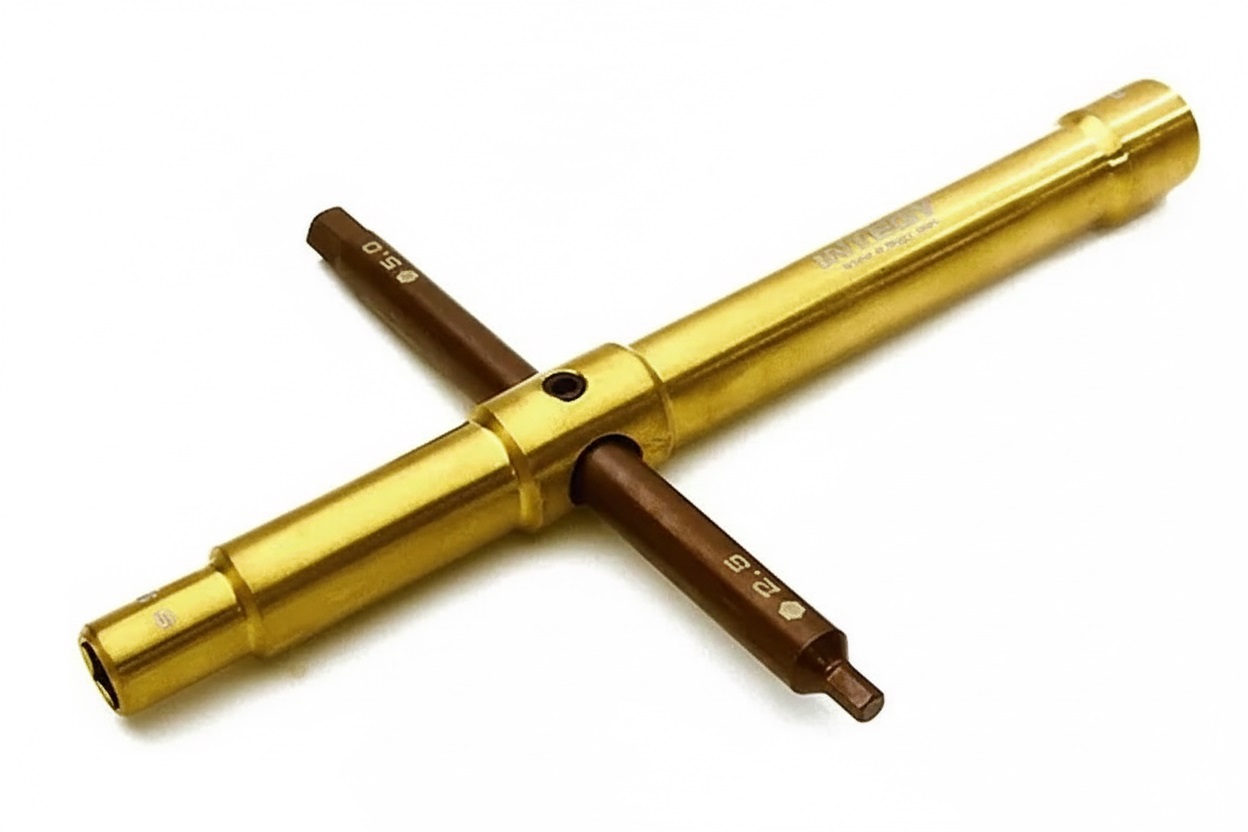 C27121 Ti-Nitride Cross Wrench 8mm & 5.5mm Socket Tool + 2.5mm & 5mm Allen Hex - Image 1