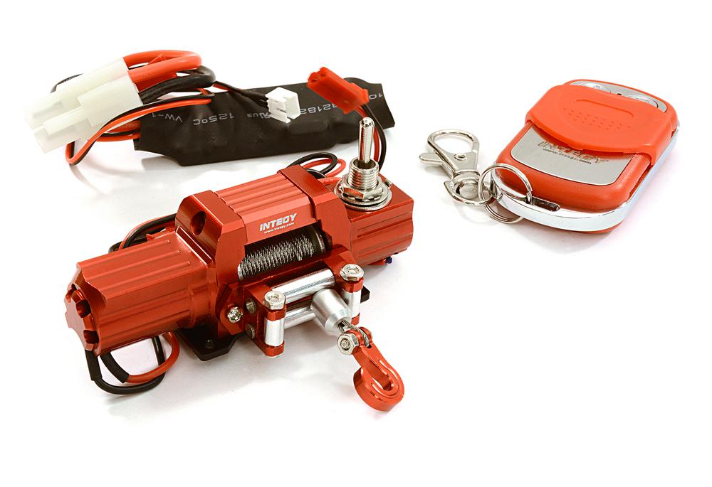 C27289RED Billet Machined T8 Realistic Mega Winch w/ Remote for Scale Crawler 1/10 Size - Image 1