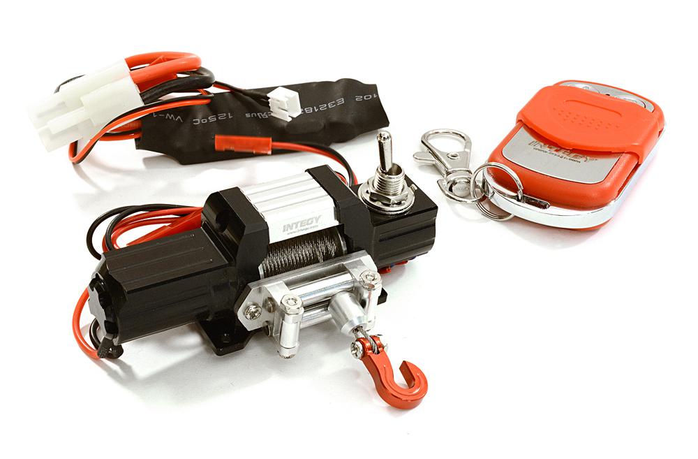 C27289SILVERBLACK Billet Machined T8 Realistic Mega Winch w/ Remote for Scale Crawler 1/10 Size - Image 1