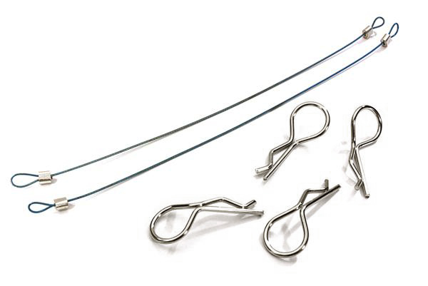 C27663BLUE Secured Body Clip (4) with 150mm Retainer Link for 1/8 Scale - Image 1