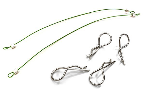 C27663GREEN Secured Body Clip (4) with 150mm Retainer Link for 1/8 Scale - Image 1