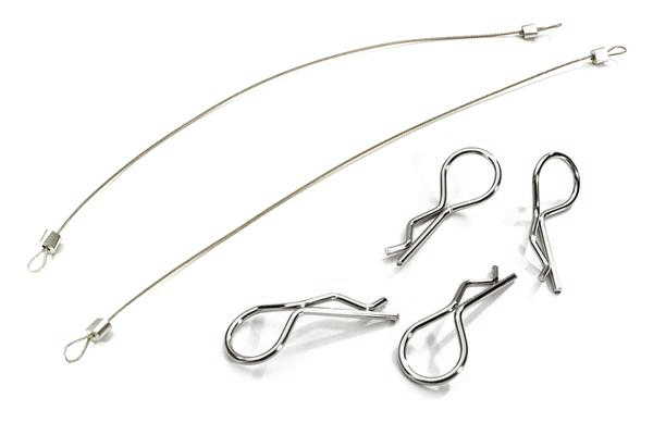 C27663SILVER Secured Body Clip (4) with 150mm Retainer Link for 1/8 Scale - Image 1