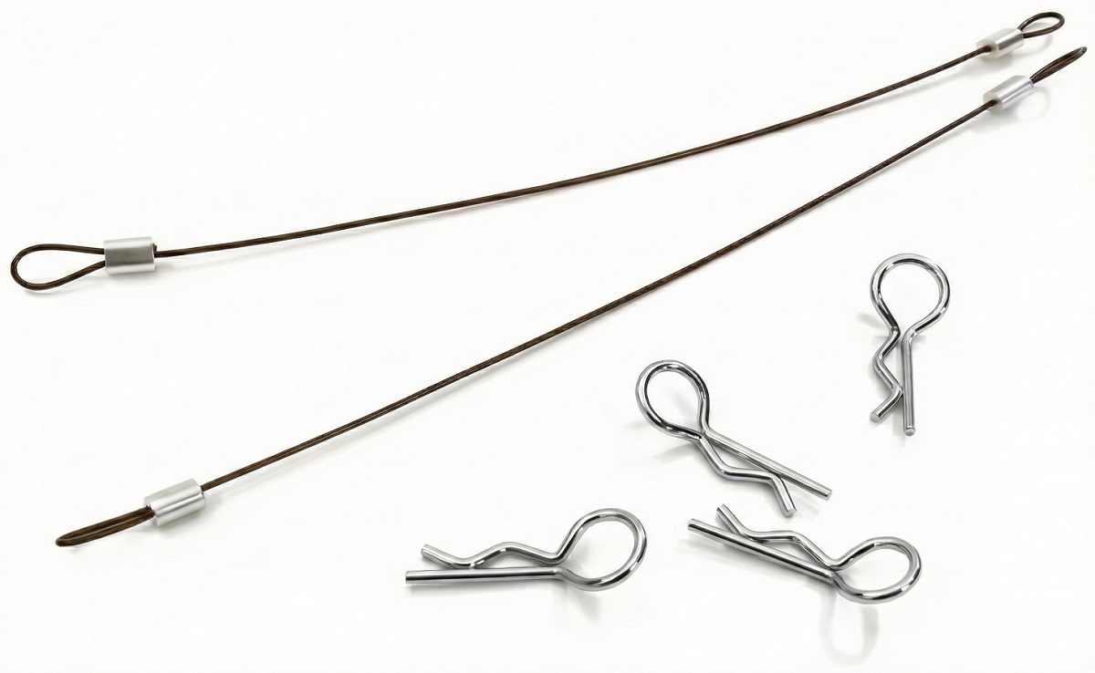 C27664BLACK Secured Body Clip (4) with 120mm Retainer Link for 1/10 On-Road - Image 1