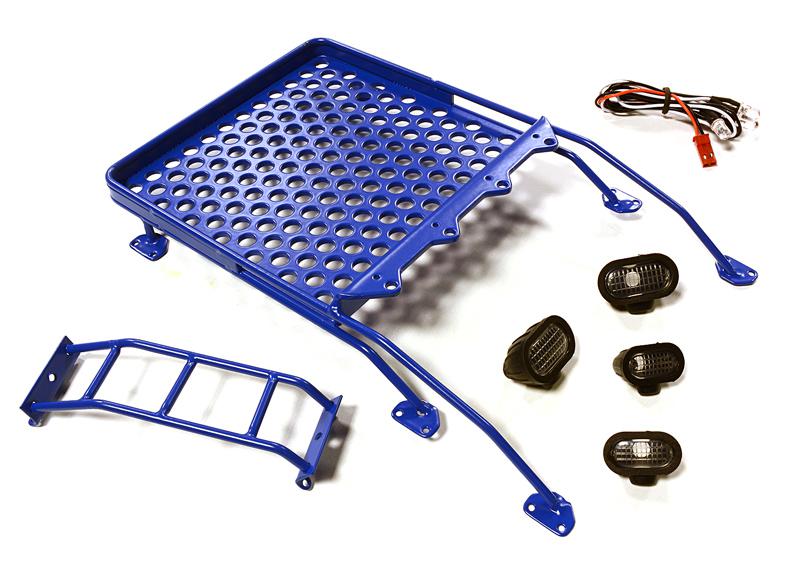C28122BLUE Realistic Alloy Luggage Tray w/LED Spot Lights for 1/10 FJ Cruiser (HPI, Tamiya) - Image 1