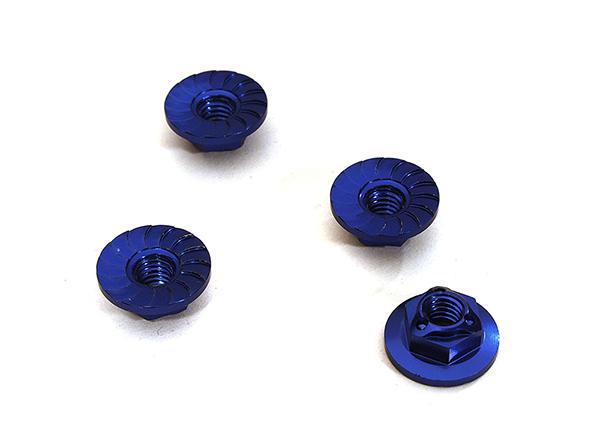 C28509BLUE Realistic M4 Size Machined 4mm Serrated Wheel Nuts Flanged for Most 1/10 Scale - Image 1