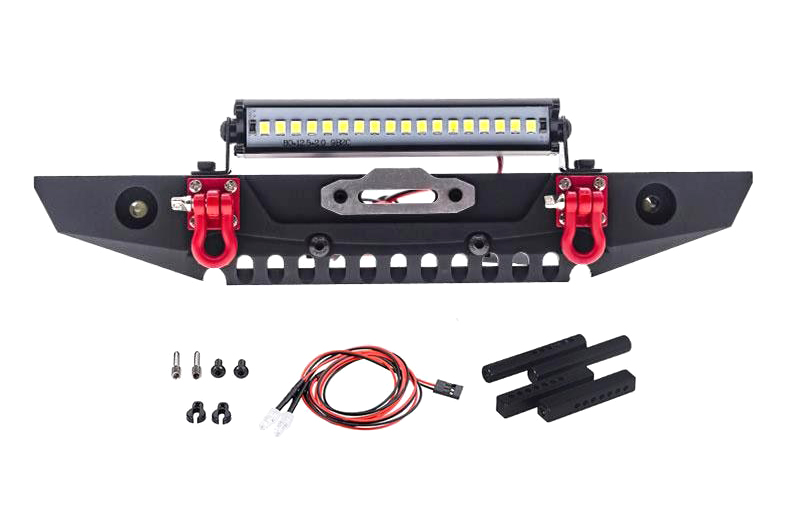 C29938 Alloy Front Bumper w/ LED Light Bar for Traxxas TRX-4, Axial SCX-10 & SCX10 II - Image 1