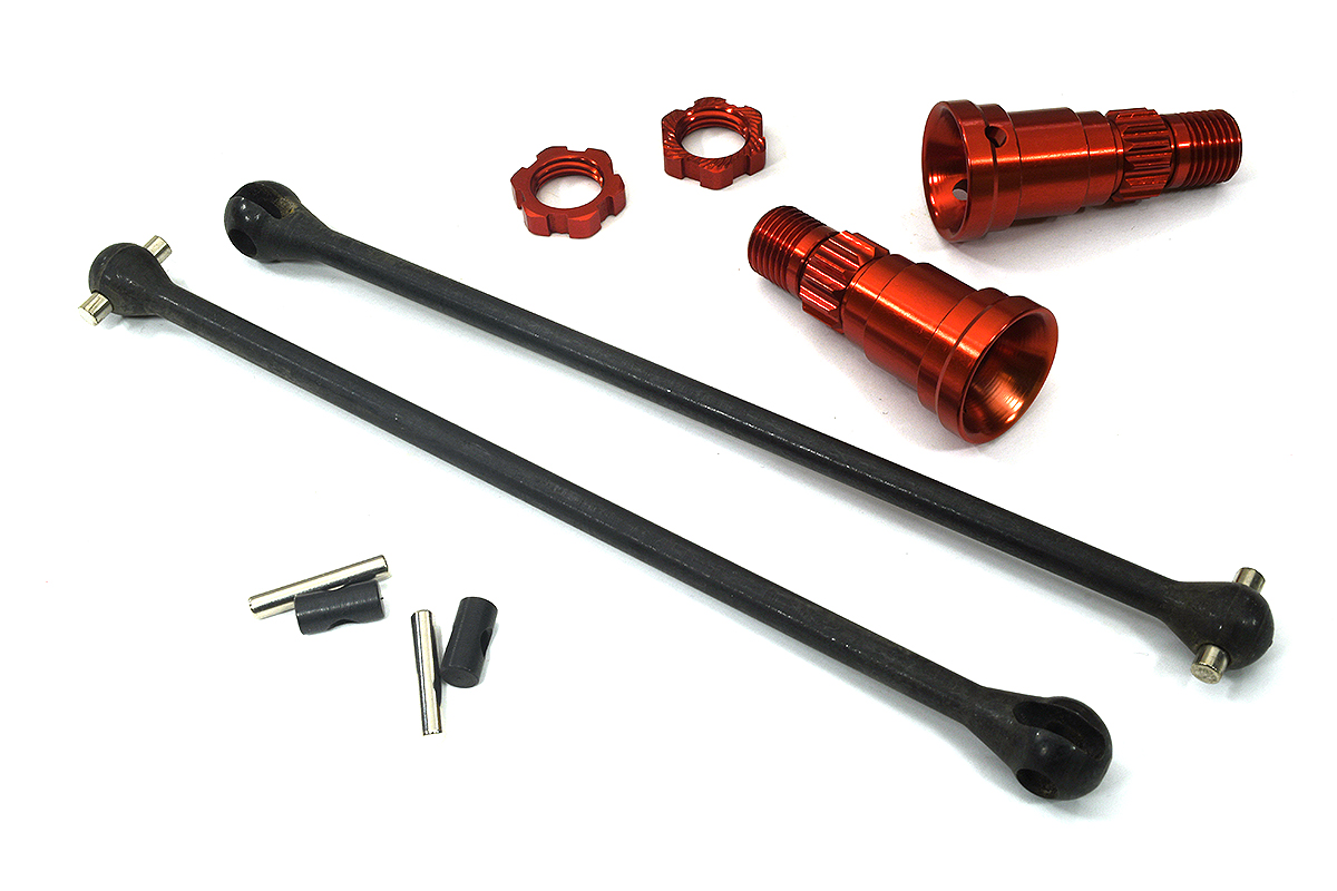 C30192RED Red Universal Drive Shafts w/ Stub Axles (2) for Traxxas 8S X-Maxx 4X4 7750 - Image 1