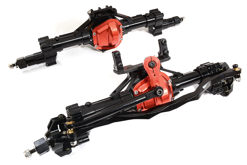 C30320BLACKRED Billet Machined F & R Axle Assembly for 1/10 SCX10 Crawler w/ 4-Link Suspension - Image 1
