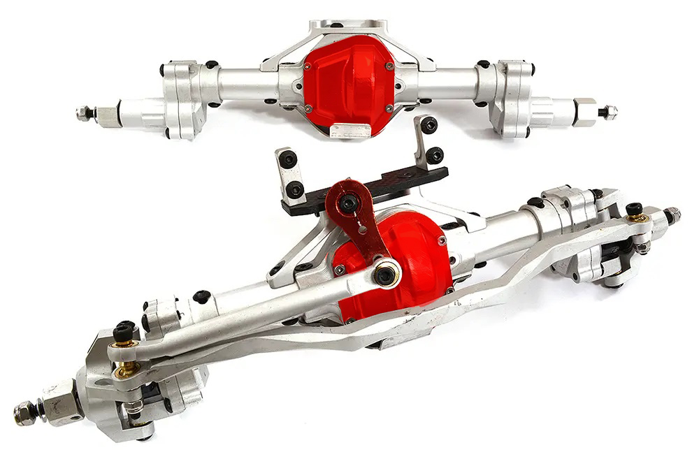 C30320SILVER Billet Machined F & R Axle Assembly for 1/10 SCX10 Crawler w/ 4-Link Suspension - Image 1