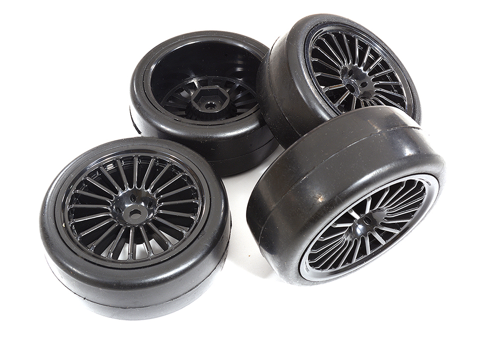 20 Spoke Complete Wheel & Tire Set (4) for 1/10 Touring Car W=26mm Offset 3.5mm
